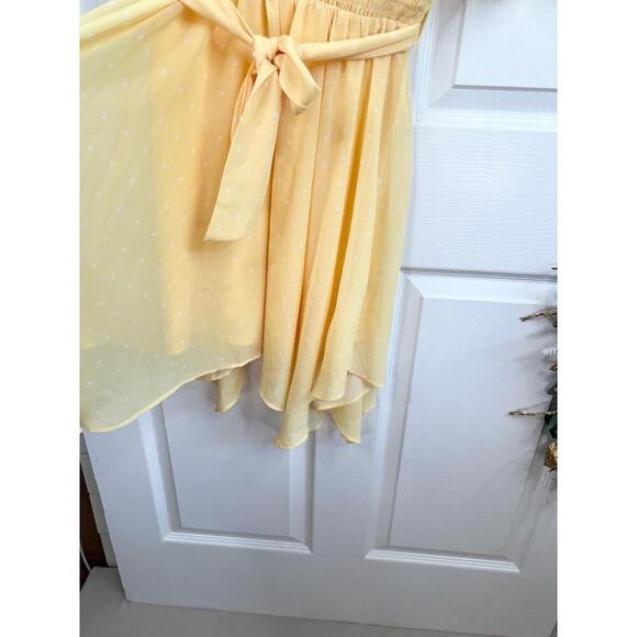 HABITUAL Yellow Polka Dot Puff Sleeve Tie Waist One Shoulder Dress Girls Size 16 - Picture 6 of 10